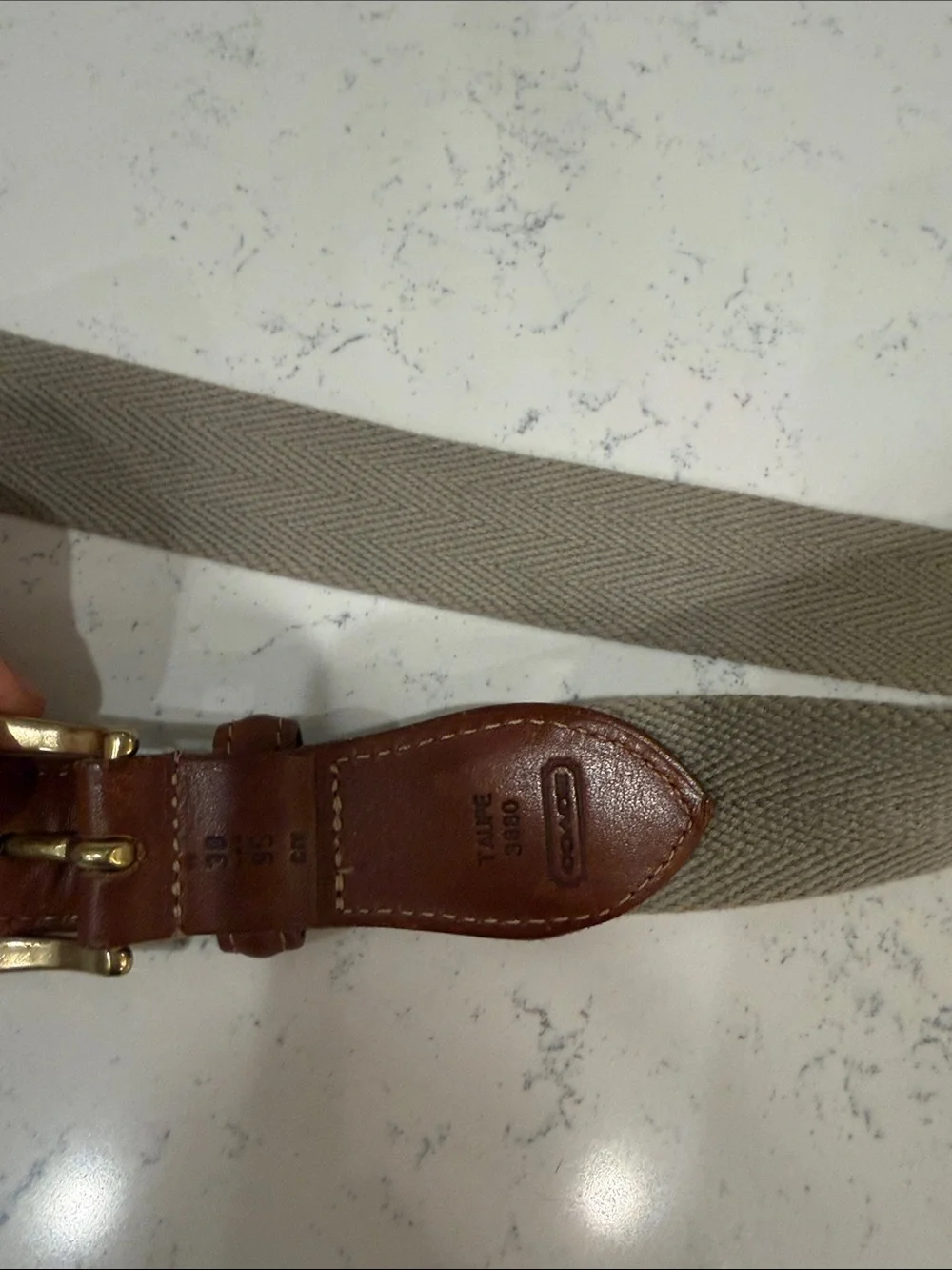 Coach Taupe Tan Canvas and Leather Belt with Brass Buckle size 38